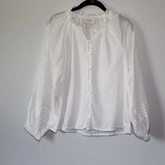 Cleobella Anthropologie Antonia Button Peasant Blouse White Boho Small H13419 - Picture 2 of 11
